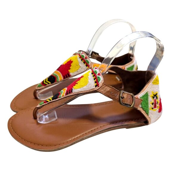 Matisse Navajo Beaded Leather Sandals Colorful Tribal Boho Womens Size 8 - Picture 1 of 9